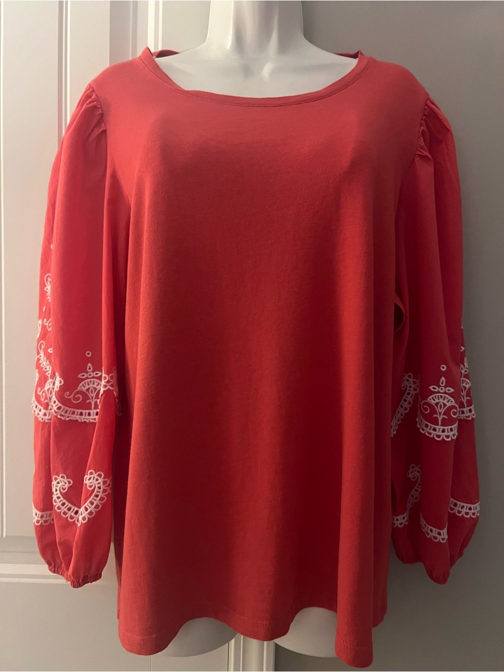 CHICOS EYELET EMBROIDERED BALOON SLEEVE TOP SZ 2/LG/12